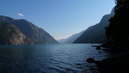 A beautiful fjord with mountains in the background