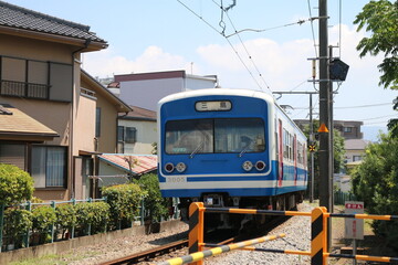 Fototapeta na wymiar 三島市内を走る伊豆箱根鉄道駿豆線3000系車両