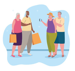 cute old couples doing different activities vector illustration design