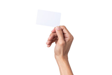 businessman hand holding business card isolated on white background with clipping path