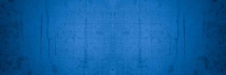 Old wall pattern texture cement blue dark abstract  blue color design are light with black gradient background.