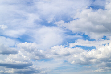 The blue sky shines through the clouds. Many white clouds on a sunny day. Natural background...