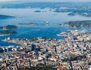Aerial view over Oslo City Center, the capital of Norway - obrazy, fototapety, plakaty