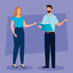 Obraz premium couple teachers talking, concept education vector illustration design