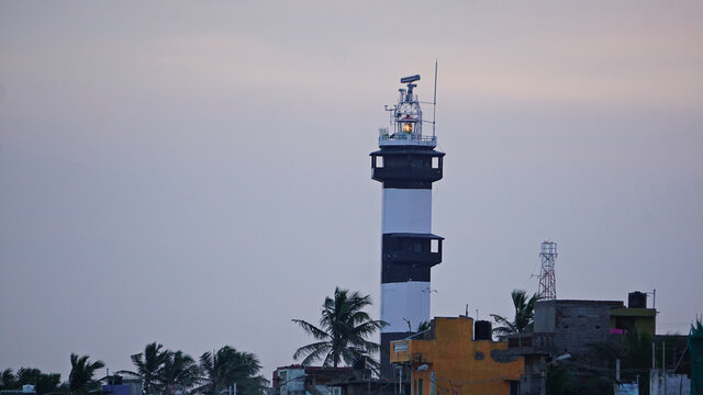A lighthouse near the coast at Puducherry, India. (Zoomed Version)