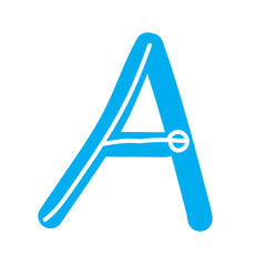 Letter A isolated on white background as logo, icon, emblem, blue vector stock illustration with drawn single letter for business