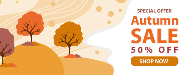 Autumn sale text banners for September shopping promo or autumnal shop discount. Vector maple and oak acorn leaf foliage, mushroom and berry for discount design of leaflet or web banner