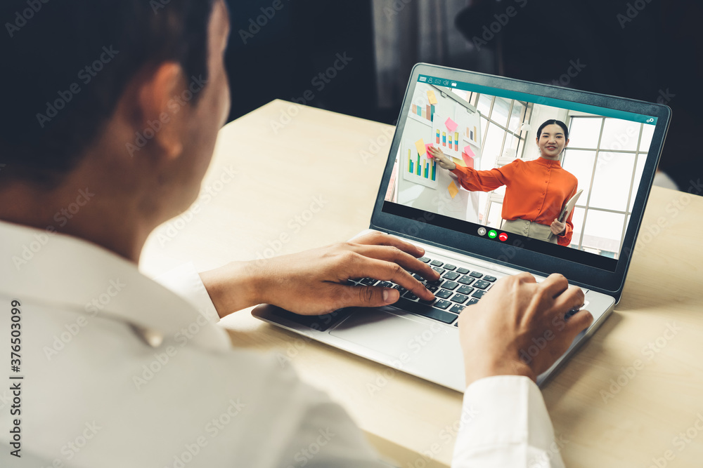 Poster e-learning and online business presentation meeting concept. digital training course for people to d