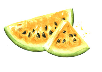 Some pieces of ripe yellow watermelon or Kalahari Melon