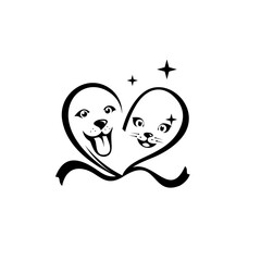 Cute Dog and Cat. Pet Care Logo, Emblem. Animal Care. Cat and dog love. Vector illustration