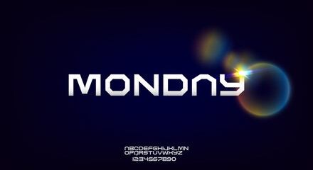 Monday, an abstract sporty technology alphabet font. digital space typography vector illustration design