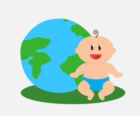 Obraz na płótnie Canvas Child and planet earth on a white background. Cartoon. Vector illustration.