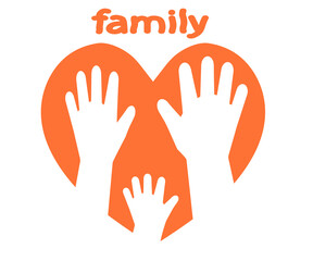 People hands and heart on a white background. Family symbol. Vector illustration.