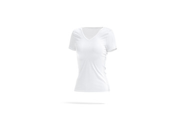 Blank white women v-neck t-shirt mock up, side view