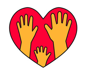 People hands and heart on a white background. A family. Vector illustration.
