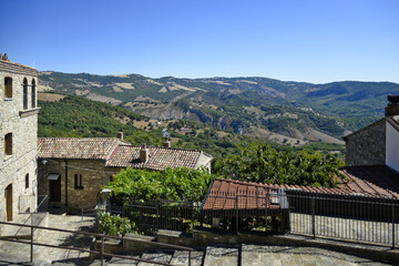Fototapeta na wymiar Panoramic view of Guardia Perticara, a village in the mountains of the Basilicata region, Italy.