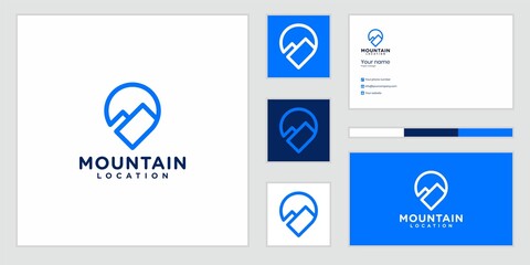 mountain location logo. mountain and pin with line art style vector.