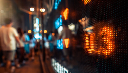 Financial stock exchange market display screen board on the street, selective focus