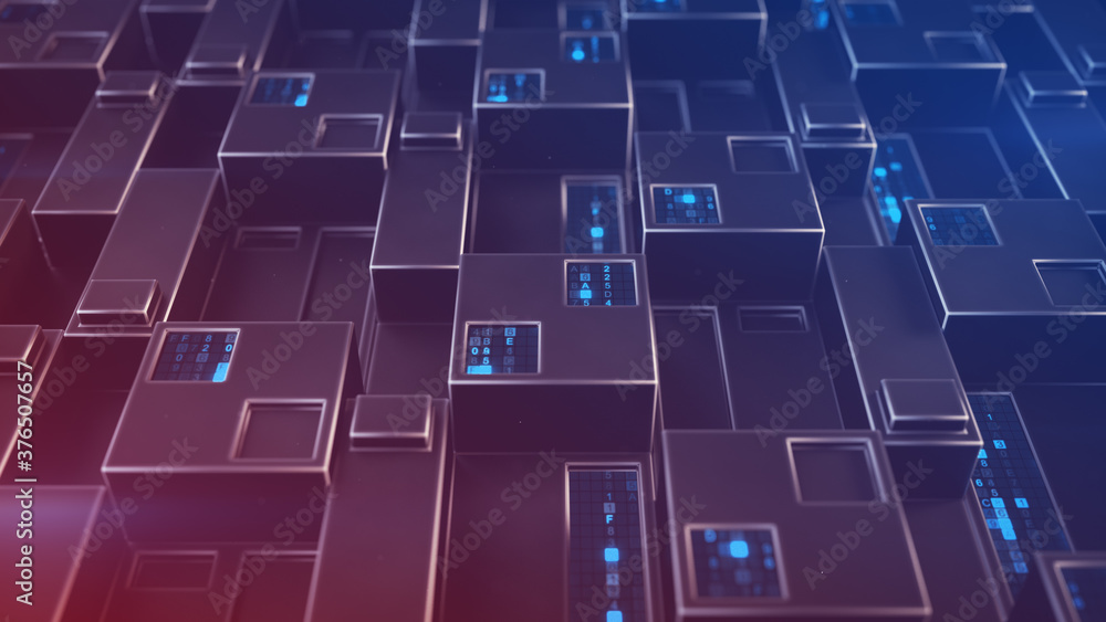 Poster futuristic technology structure with digital code 3d render illustration