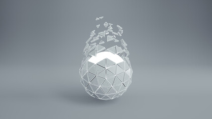 Sci-fi polygonal white ball 3D render