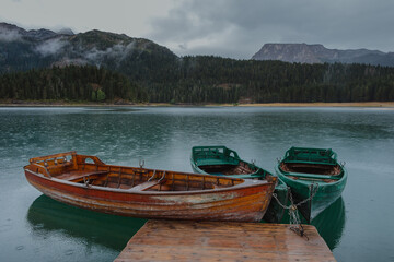 Wooden boats on the Black lake in Montenegro
