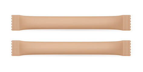 Realistic brown paper sachet bag. Package mockup for coffee, sugar, salt, pepper and spices. Isolated vector design.