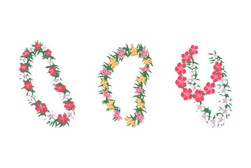 Set of Hawaiian tropical floral garlands, cartoon vector illustration isolated on white background. Wedding and holiday garlands with tropical flowers.