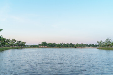 Fototapeta na wymiar Sky blue background pond. Natural background bright,Thailand-Malaysia border