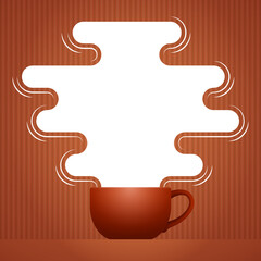 Cup of fresh black tea and hot steam with place for text