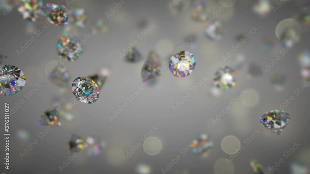 Poster diamonds and glitters. 3d render seamless loop animation