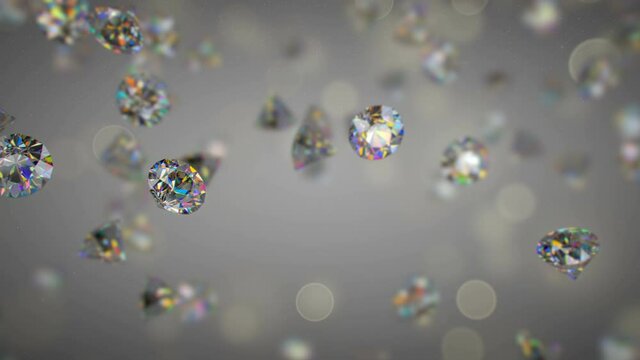 Diamonds and glitters. 3D render seamless loop animation