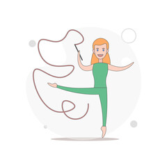 woman gymnast with ribbon vector flat illustration on white