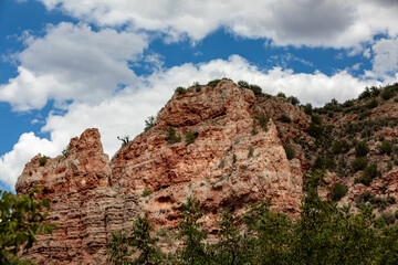 Landscape in Verde Valley Arizona with mountains and trees and clouds