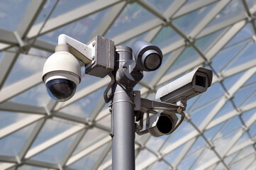 multidirectional CCTV camera installed on a city street.