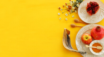 religion image of Rosh hashanah (jewish New Year holiday) concept. Traditional symbols