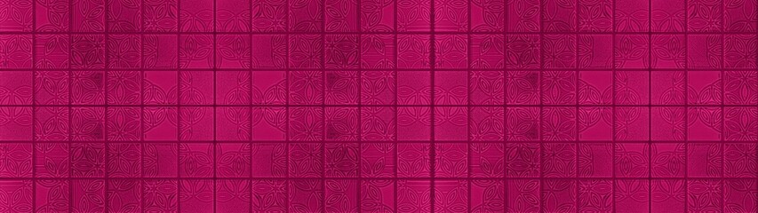 Seamless magenta pink colored vintage retro geometric square mosaic motif cement concrete stone...
