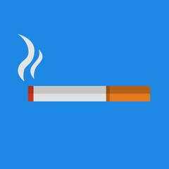 Cigarette icon with smoke and blue background vector illustration