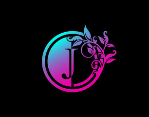 Circle J Letter Floral Logo. Luxury J Swirl Logo Icon perfect for salon, yoga, restaurant, boutique and letter stamp.