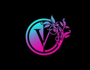 Circle V Letter Floral Logo. Luxury V Swirl Logo Icon perfect for salon, yoga, restaurant, boutique and letter stamp.