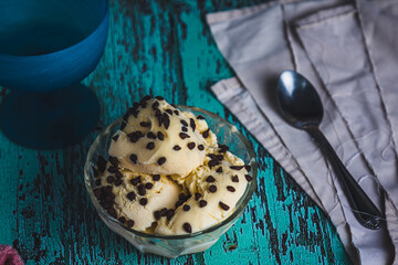 delicious vanilla ice cream with chocolate chips