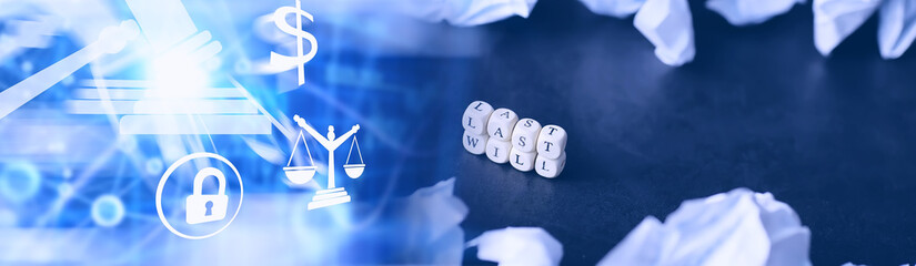 Legal concept. The procedure for writing the last will. Papers with testament on the table....
