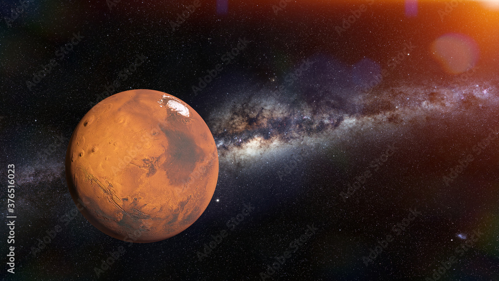 Canvas Prints mars, the red planet of the solar system in front of the milky way
