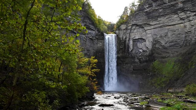 Waterfall in a canyon in the fall in New York with audio