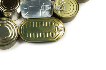 Mix of cans isolated on white background.