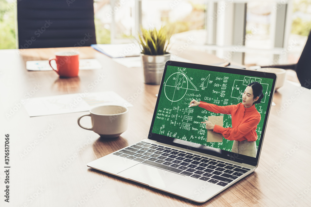 Poster e-learning and online education for student and university concept. video conference call technology