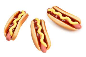 Hot dog isolated on white background. Copy space.