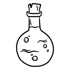 Bottle with potion. Hand drawn vector illustration in doodle style, isolated on a white background.