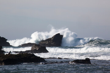 Fototapeta na wymiar Rocks greeting the waves