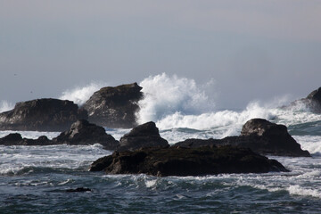 Rocks greeting the waves