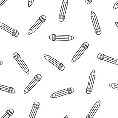 Seamless pattern with pencils. Hand drawn vector illustration in doodle style on a white background.